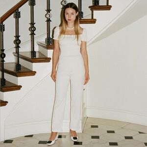 Lisa Says Gah Ivory Sophie Cap Sleeve Cream Jumpsuit Romper Medium